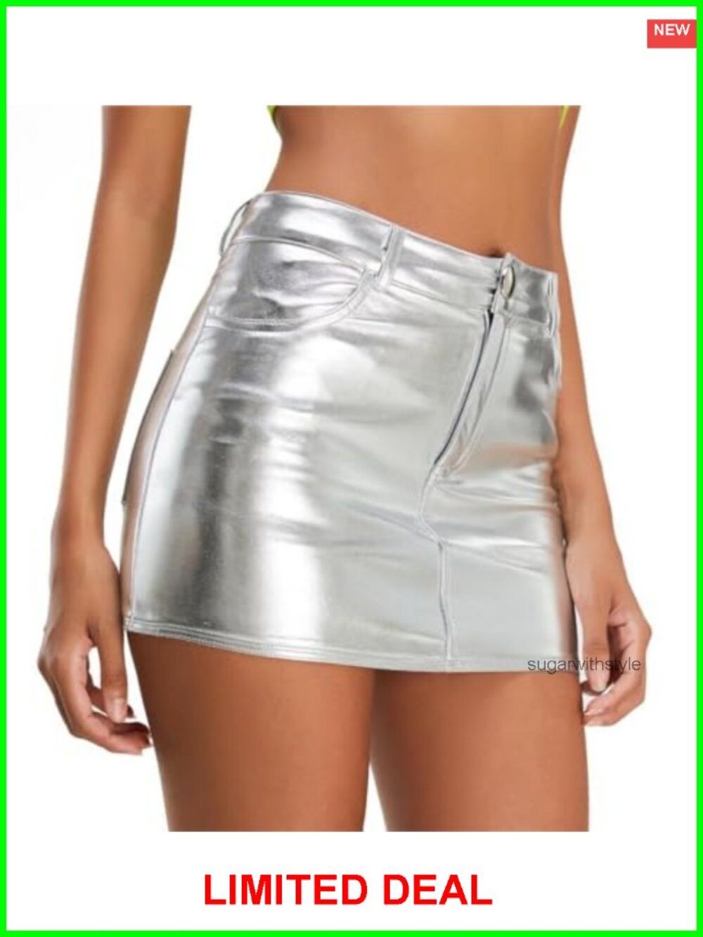 Metallic Shiny Skirt Y2K Low Waist Sparkly Rave Bodycon Mini Cargo Pocket